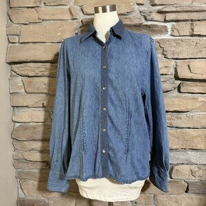 J Jill Shirt Womens XL Tall Blue Chambray Denim Contrast Collar & Placket